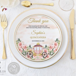 EDITABLE Charger Plate Insert, Quinceanera, Blush Pink, Princess Carriage, Mis Quince Anos, 15th Birthday, Template, Instant Download QU120