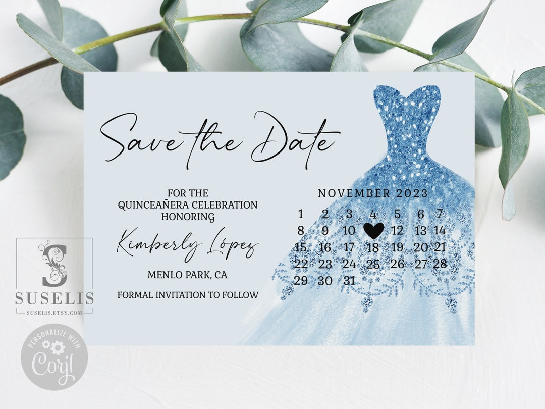 Editable Save the Date Calendar Template, Baby Blue, Save the Day ...