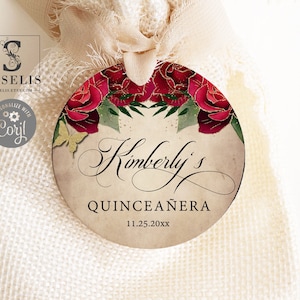 Editable Template Quinceanera Tag, Thank You, Red Roses Flowers Gift tag, Mis Quince, 15th Birthday, Printable, Instant Download, QU182