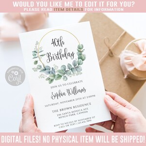 Editable Any Age Greenery Birthday Invitation, Corjl Template, Eucalyptus Garden Theme, Instant Download, Printable Digital, ABCA017