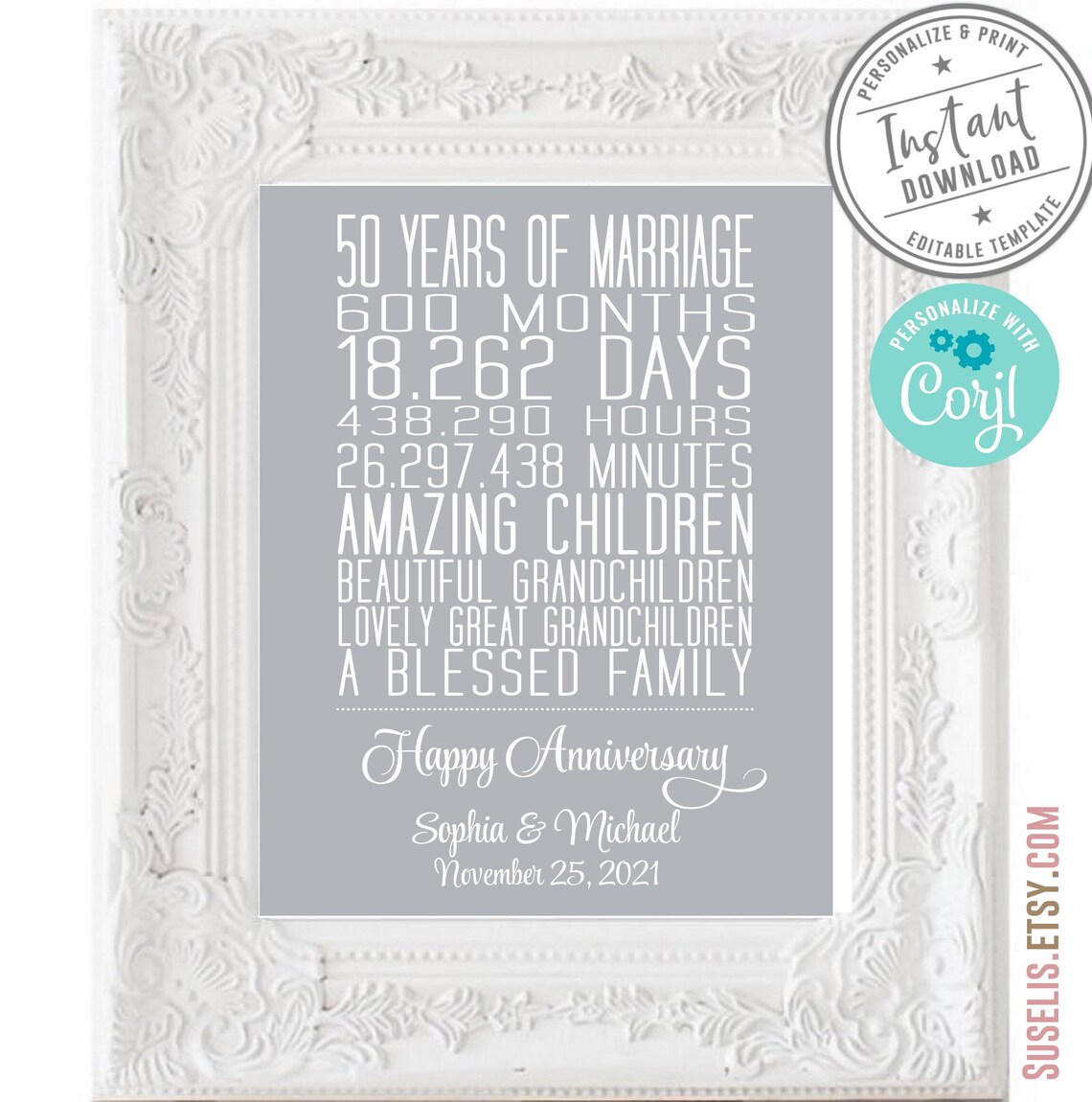 Editable 50th Anniversary Printable Sign Corjl Template Love - Etsy