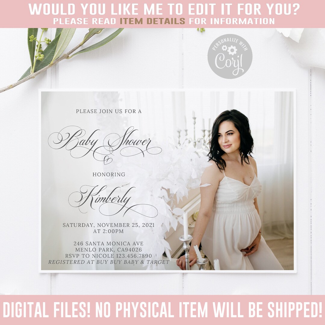 EDITABLE Photo Baby Shower Invitation Corjl Template Etsy