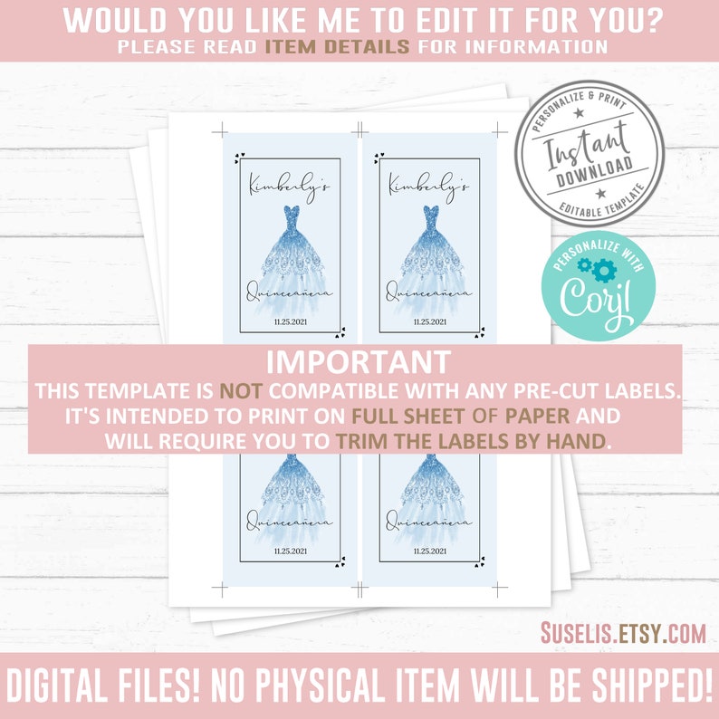 EDITABLE Quinceanera Wine Bottle Labels Corjl Template Baby Etsy
