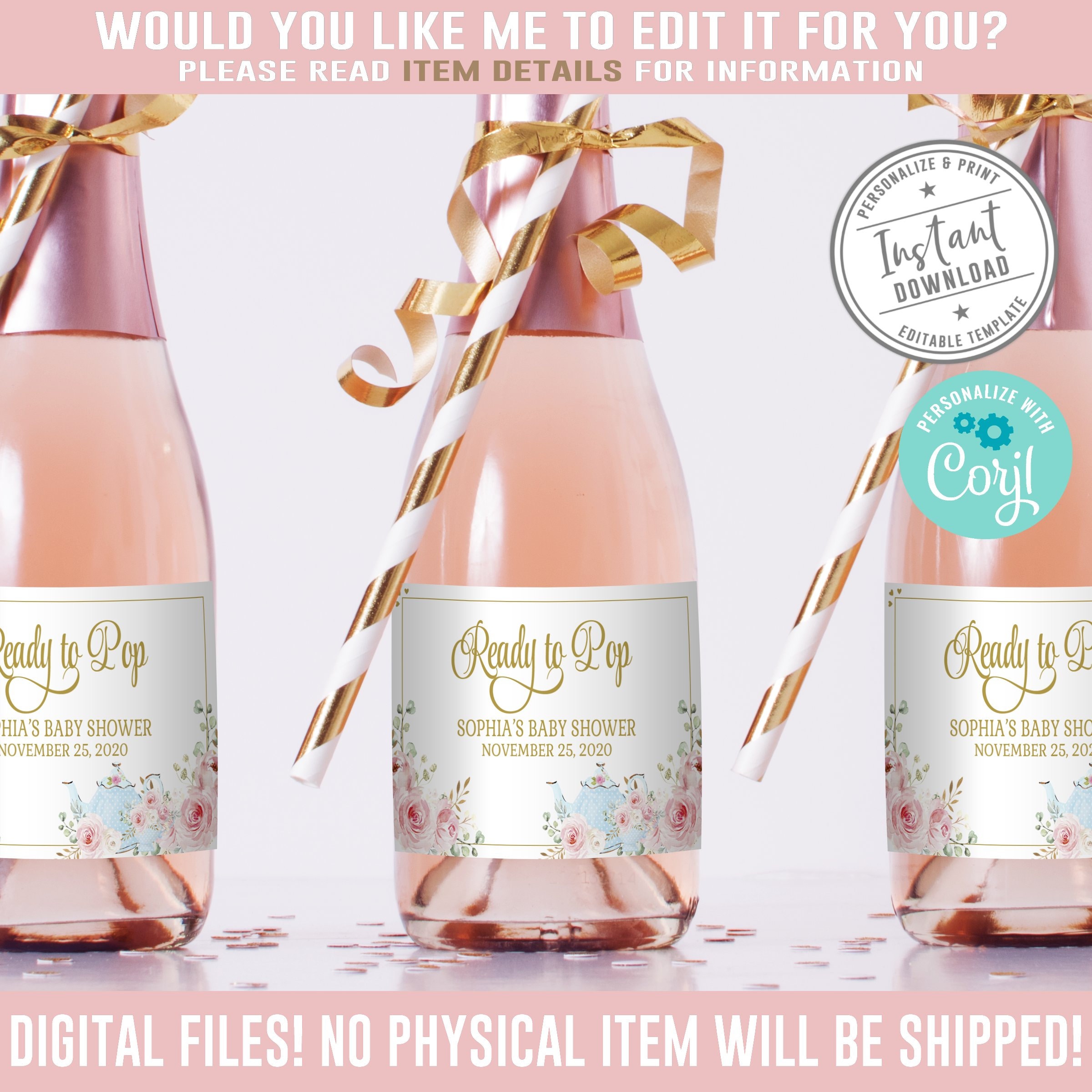 EDITABLE Ready to Pop Mini Wine Or Champagne Bottle Labels | Etsy