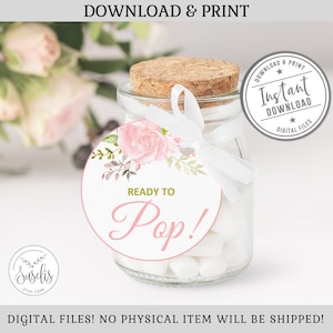 Printable Ready To Pop Tags, Watercolor Blush Pink Floral Theme, Baby Shower, Stickers, Instant Download, Favor, Baby Girl DIGITAL BS044