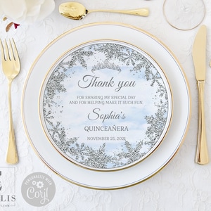 EDITABLE Winter Charger Plate Insert, Quinceanera, Blue Silver Snowflakes, Mis Quince Anos 15th Birthday, Template, Instant Download, SU030