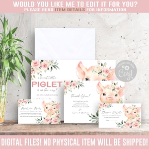 EDITABLE Piglet Baby Shower Invitation Bundle, Corjl Template, Farm Little Pig Theme, Instant download, Edit You Printable Digital BS196