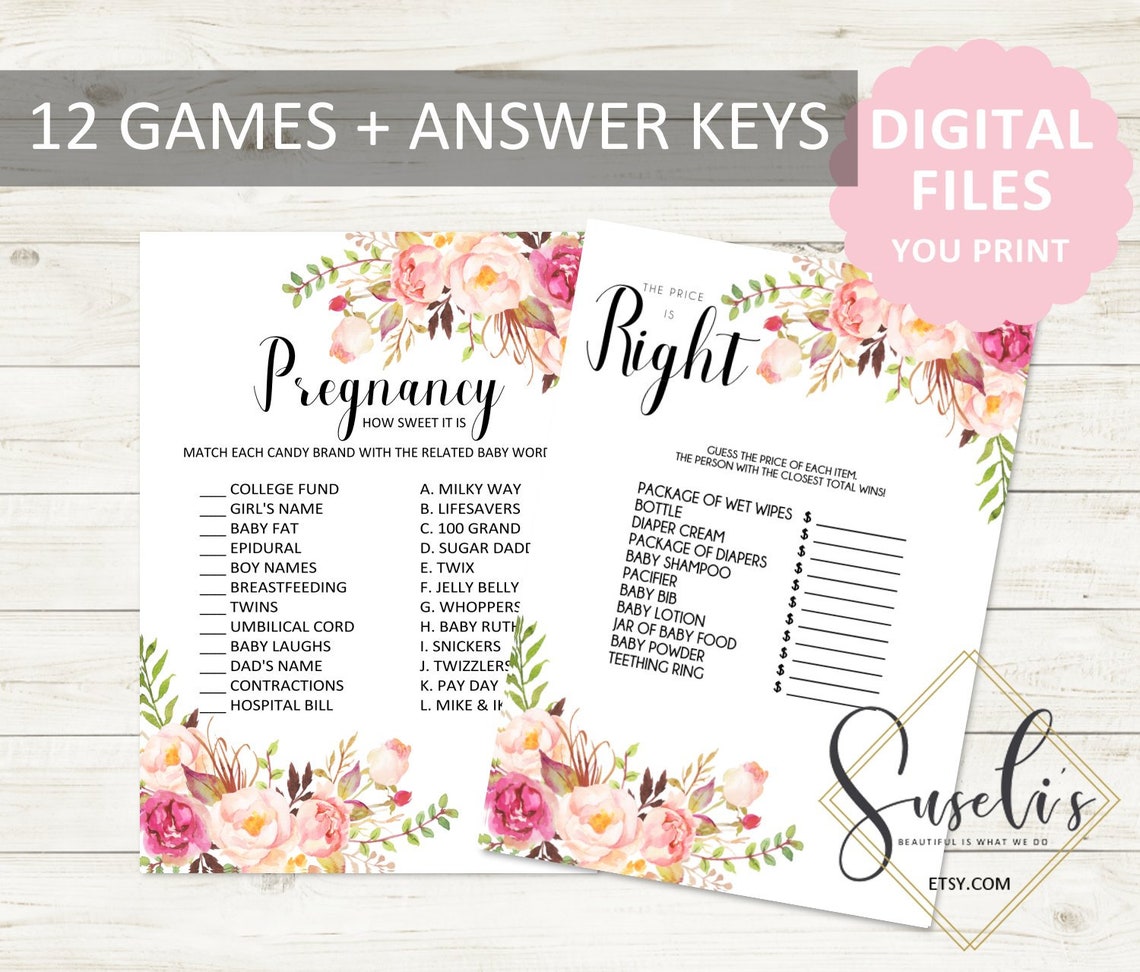 Printable Baby Shower Game Bundle 12 Games Boho - Etsy