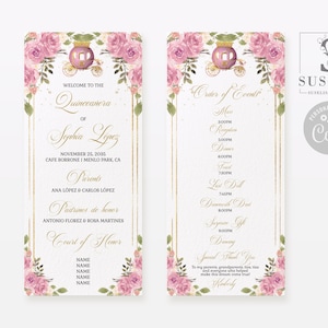 EDITABLE Princess Program Template, Pink Flowers, Butterfly, Quinceañera, 15th Birthday, Sweet 16, Printable, Instant Download, QU116