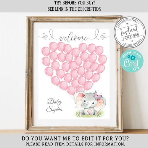 EDITABLE Baby Shower Guest Sign Corjl Template Baby Girl - Etsy