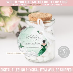 Editable Quinceanera Tag, Thank You, Emerald Gift tag, Mis Quince Anos, 15th Birthday, Butterfly, Corjl Template, Instant Download QU069E