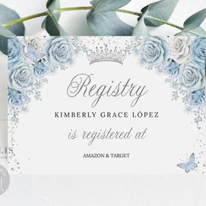 Editable Gift Registry Card Template, Quinceañera, Baby Blue Flowers, Inserts, Enclosure, 15th Birthday, Wedding, Instant Download, QU181