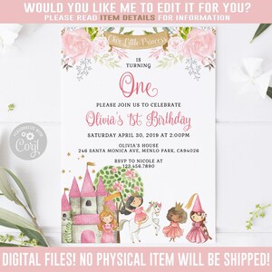 EDITABLE Princess Birthday Invitation, Corjl Template, Gold Princess Castle Invite, Instant Download, Diy, Printable card, Digital, 10-121