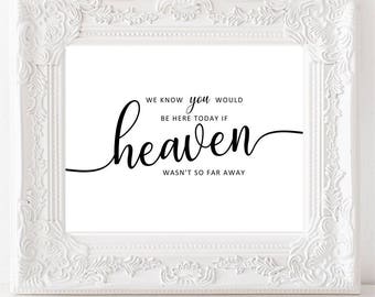In Loving Memory Wedding Table sign, Heaven far away Memorial Printable Memory sign, Remembrance Sign, Instant Download, DIGITAL FILES, WS32