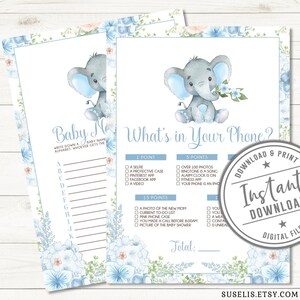 Printable Set of 8 Baby Boy Elephant Games, Baby Shower, Game Bundle ...