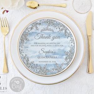 EDITABLE Winter Charger Plate Insert, Quinceanera, Navy Blue Silver Snowflakes, Mis Quince, 15th Birthday, Template, Instant Download, SU030