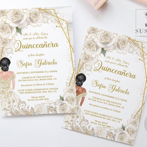 EDITABLE Quinceanera Invitation Template, Beige Champagne Flowers, Sweet Sixteen, Mis Quince, Sweet 16, Instant Download, Printable, QU169