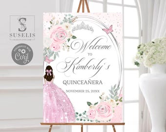 EDITABLE Quinceañera Welcome Sign Template, Blush Pink Flowers, Sweet Sixteen, Sweet 16, Mis Quince, Printable, Instant Download, QU210C