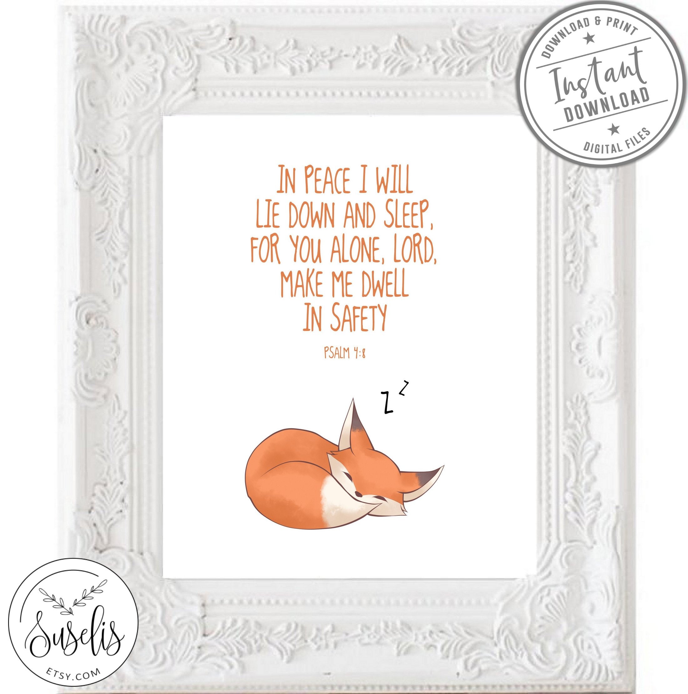 Printable in Peace I Will Lie Down and Sleep Print Psalm 4:8 | Etsy