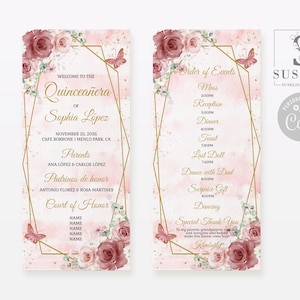 EDITABLE Program Template, Red Flowers, Butterfly, Quinceañera, 15th Birthday, Sweet 16, Mis Quince, Printable, Instant Download, QU054G