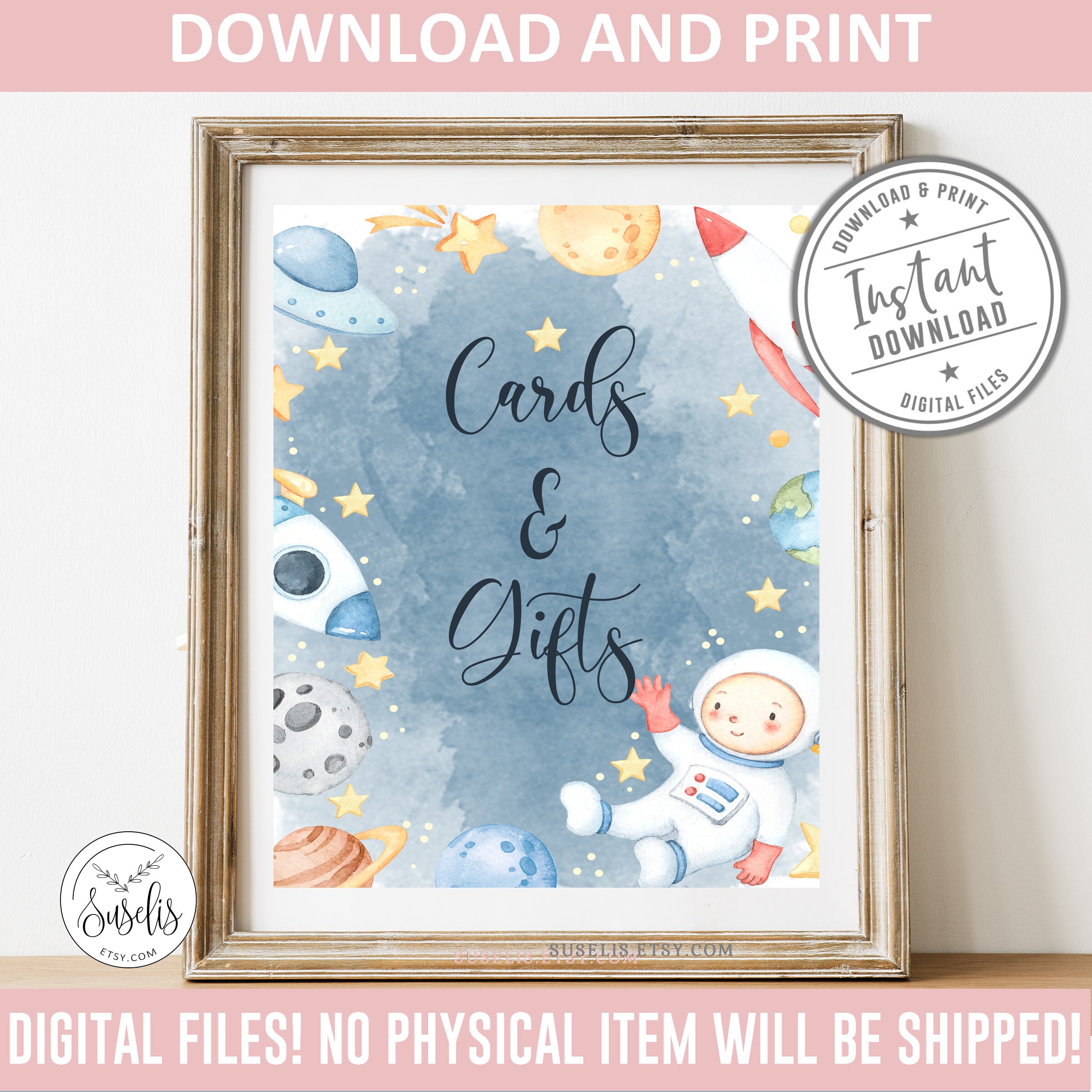 Space Baby Shower Cards & Gifts Sign, Astronaut Stars Theme, Favors Shower Decor, Cards and Gifts sign, DIGITAL FILES, BS201