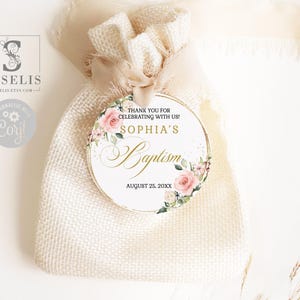 Editable Template Girl Baptism Favor Tag, Birthday, First Holy Communion, Gift tag, Baby Shower, Printable Digital Instant Download, SU022