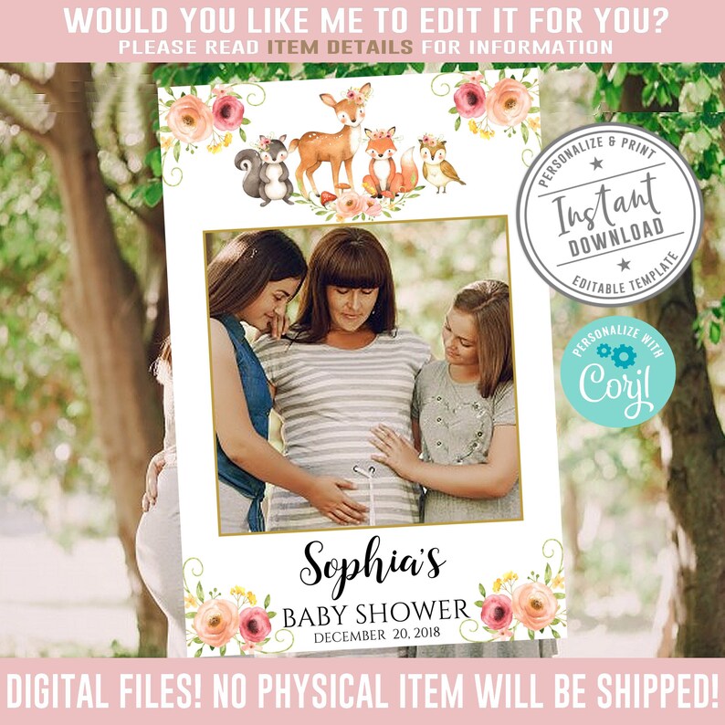 EDITABLE Baby Shower Photo Booth Frame Corjl Template Etsy