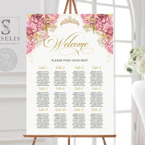 EDITABLE Seating Chart Template, Table Plan, Blush Pink Flowers, Floral Seating Chart, Edit Yourself, Printable, Instant download, QU121B