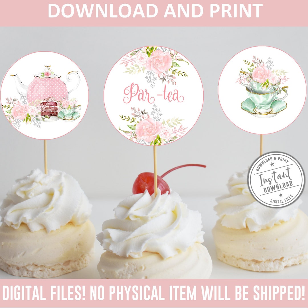 Printable Tea Party Cupcake Toppers Birthday Baby Shower - Etsy