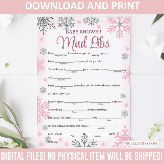 Printable Mad Libs Game Winter Theme Snowflakes Shower | Etsy