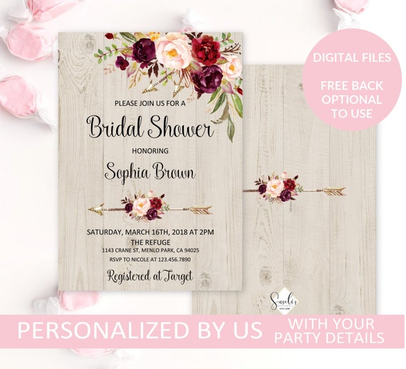 Printable Bridal Shower Invitation, Marsala Boho Bridal graphic relating to Printable Bridal Shower Cards identified as Printable Bridal Shower Invitation, Marsala Boho Bridal