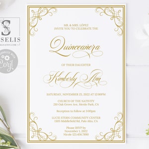 EDITABLE Quinceanera Invitation Template, Gold Ornaments, Sweet 16, Mis Quince, Sweet Sixteen, Printable, Instant Download, DIGITAL, QU156