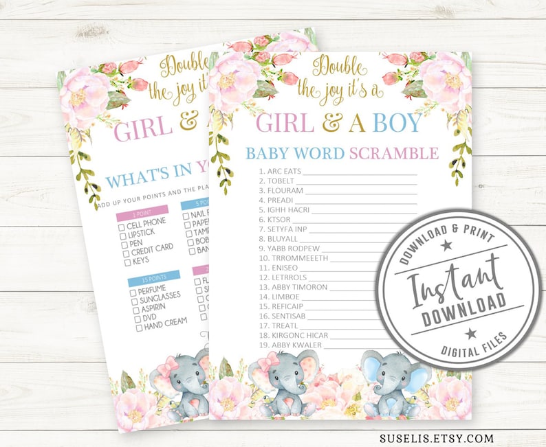 Printable Twins Baby Shower Game Bundle 8 Games Baby Girl Etsy