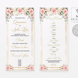 EDITABLE Program Template, Blush Flowers, Butterfly, Quinceañera, 15th Birthday, Sweet 16, Mis Quince, Printable, Instant Download, SU029