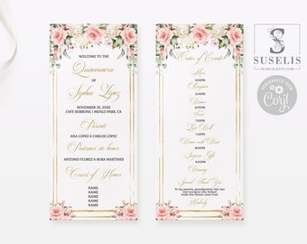 EDITABLE Program Template, Blush Flowers, Butterfly, Quinceañera, 15th Birthday, Sweet 16, Mis Quince, Printable, Instant Download, SU029