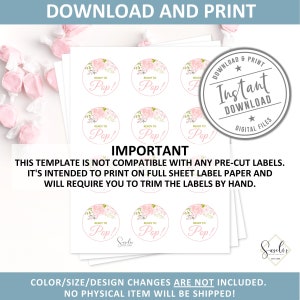 Printable Ready to Pop Tags, Watercolor Blush Pink Floral Theme, Baby Shower, Stickers, Instant ...