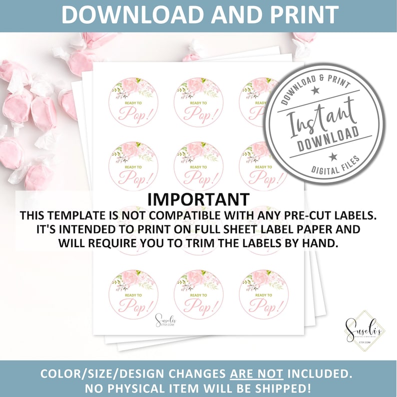 Printable Ready To Pop Tags Watercolor Blush Pink Floral | Etsy