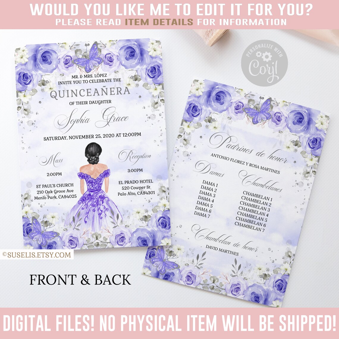 EDITABLE Quinceanera Invitation Lista De Padrinos Corjl - Etsy