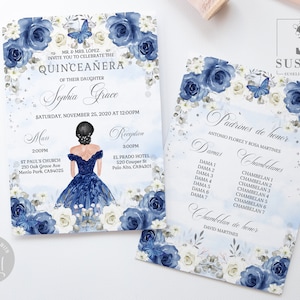 Royal Blue Floral Quinceañera Invitation, Printable