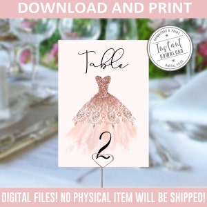 Printable Quinceanera Table Numbers 1-30, 5x7 inch, Blush Pink, Mis Quince Anos, 15th Birthday, Instant Download, DIGITAL FILES QU007A