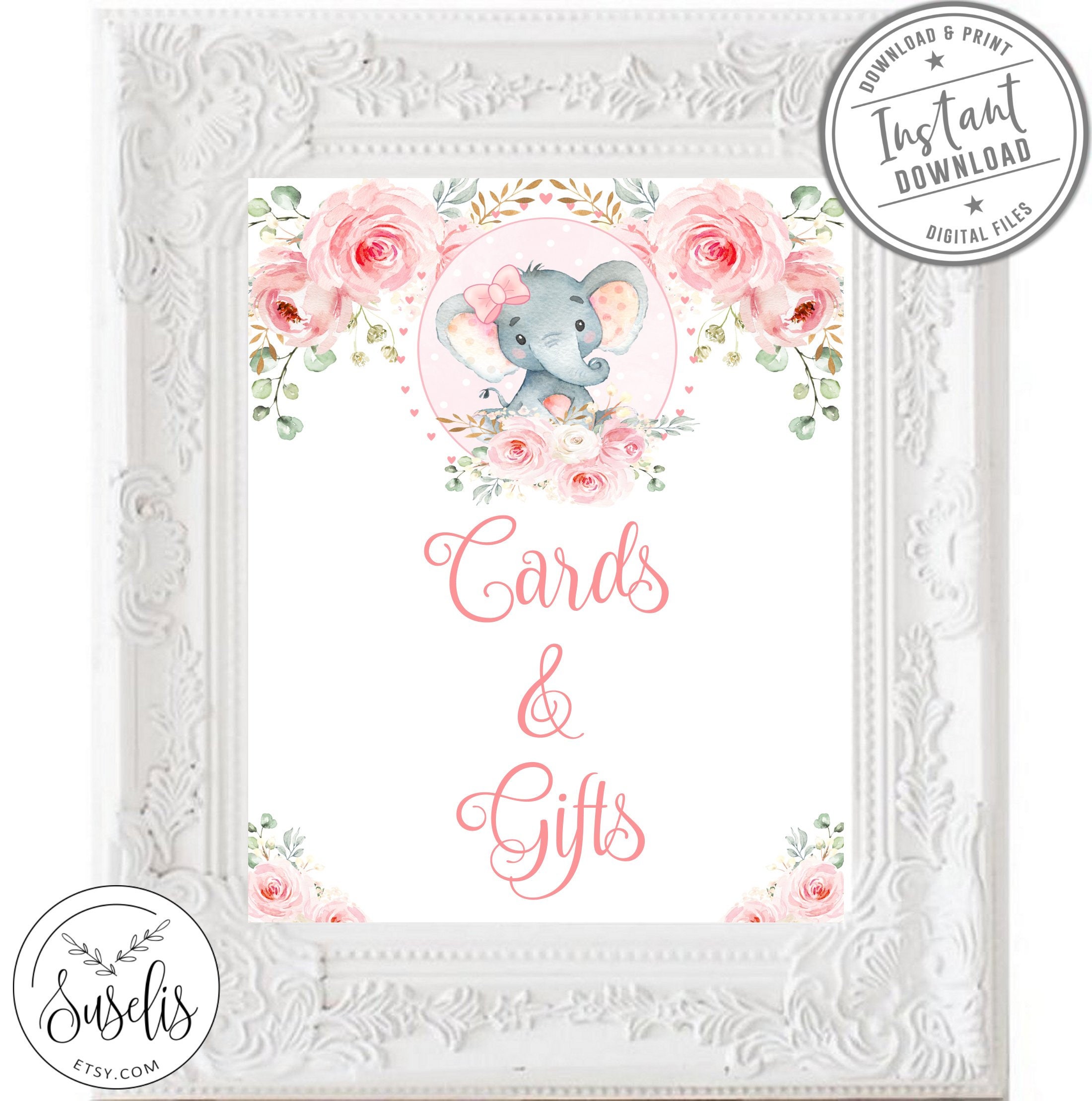 Printable Cards and Gifts Sign Baby Elephant Gifts Table | Etsy