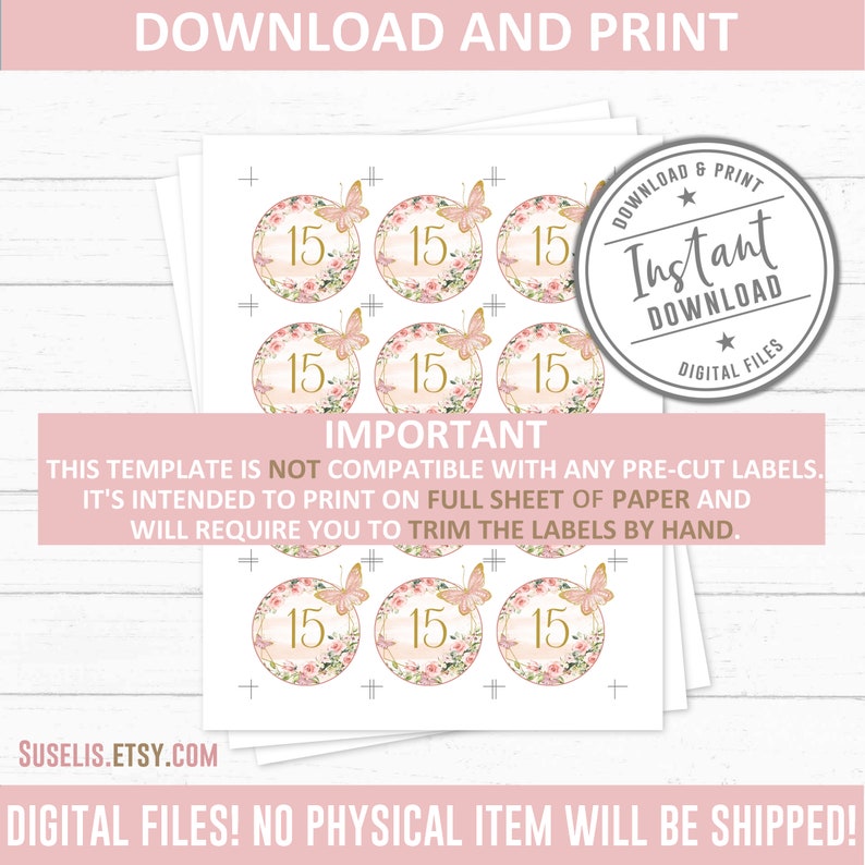 Printable Quinceanera Cupcake Toppers Birthday Blush Pink Etsy
