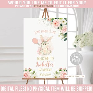 Editable Welcome Sign Watercolor Bunny Birthday Party Template 10-148 zdjęcie 1