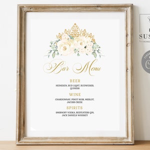EDITABLE Quinceanera Bar Menu Sign Template, Drinks, White Flowers, Sweet Sixteen, Sweet 16, 15th Birthday, Printable Instant Download QU021