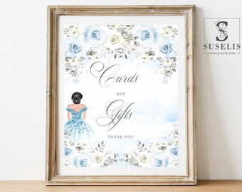 PRINTABLE Cards & Gifts Sign, Baby Blue Flowers, Butterfly, Quinceanera, Sweet 16, Wedding, Desserts, Table Sign, Instant Download, QU084H