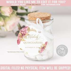 Editable Quinceanera Tag, Thank You, Blush Pink, Gift tag, Mis Quince Anos, 15th Birthday, Butterfly, Corjl Template Instant Download QU121A