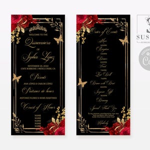 EDITABLE Program Quinceañera, 15th Birthday Program, Sweet 16 Program, Red Flowers, Butterfly, Mis Quince, Corjl Template, Instant QU140