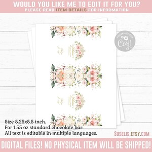 EDITABLE Quinceañera Chocolate Wrapper Template, Candy Bar Wrap, Mis Quince, Sweet Sixteen, Party Favors, Printable Instant Download, QU021 Bild 2
