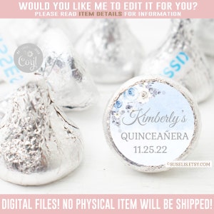 Editable Quinceanera Chocolate Kisses Label, Blue Princess Carriage, Mis Quince Anos, 15th Birthday, Corjl Template, Instant Download QU120