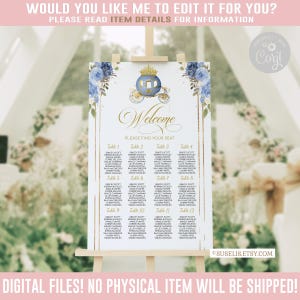 EDITABLE Seating Chart, Table Plan, Watercolor Baby Blue Silver Theme, Edit Yourself, Corjl Template, Instant download, Printable QU116